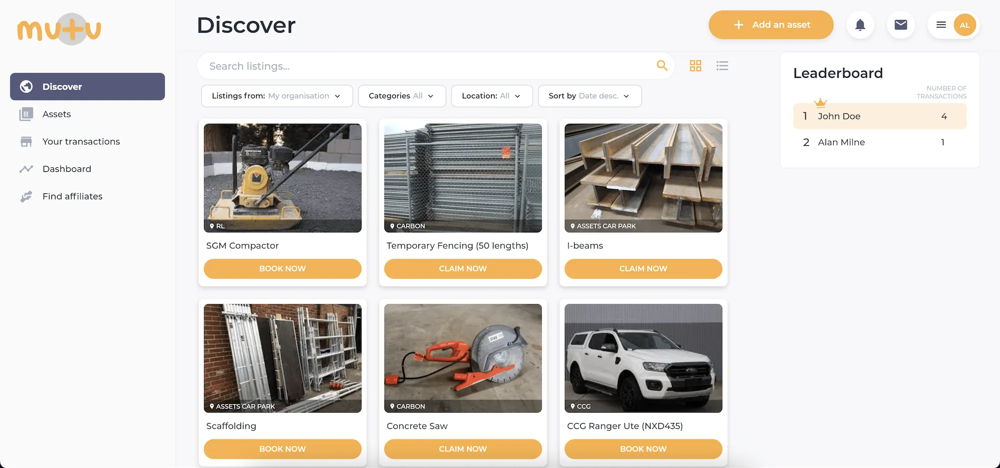 Mutu dashboard showing resource visibility across projects