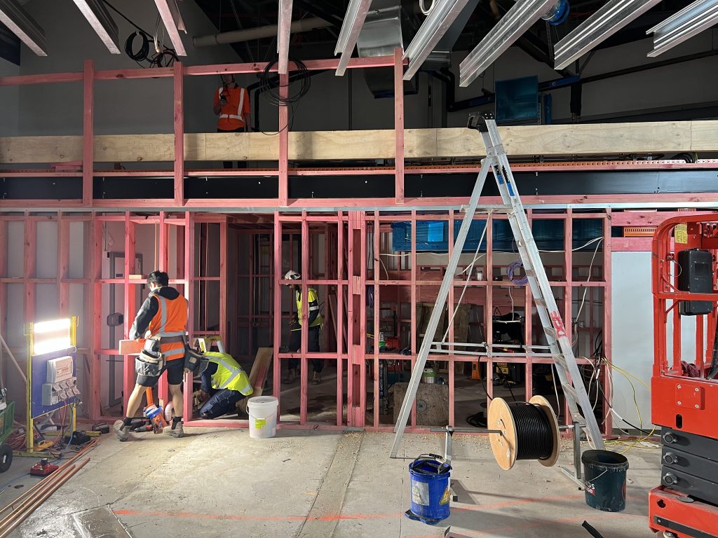 construction site showing active fit out and resource coordination