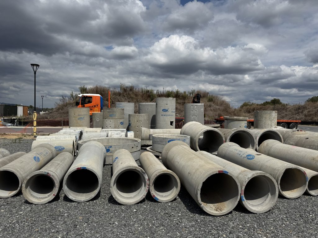 concrete pipes prepared for construction materials donation in Hawke’s Bay rebuild